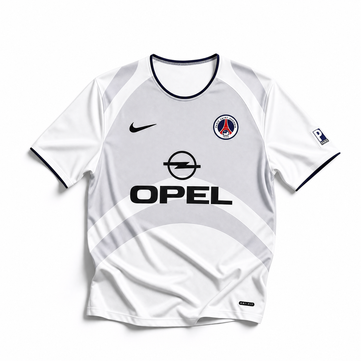 Maglia PSG 2001/02 away fronte bianco con sponsor Opel