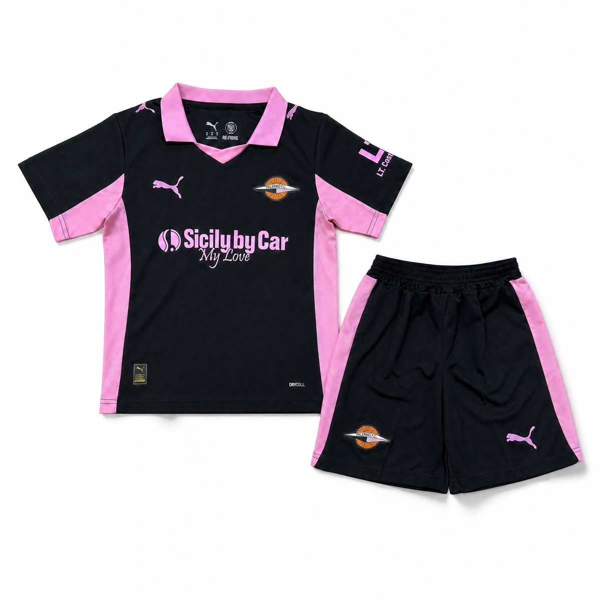 Palermo Completo Away Bambino 2025/26 blu navy e rosa vista frontale