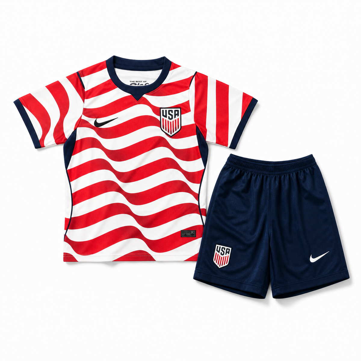 Maglia USA Home Bambino 2026 bianca Nike con onde rosse Stars and Stripes