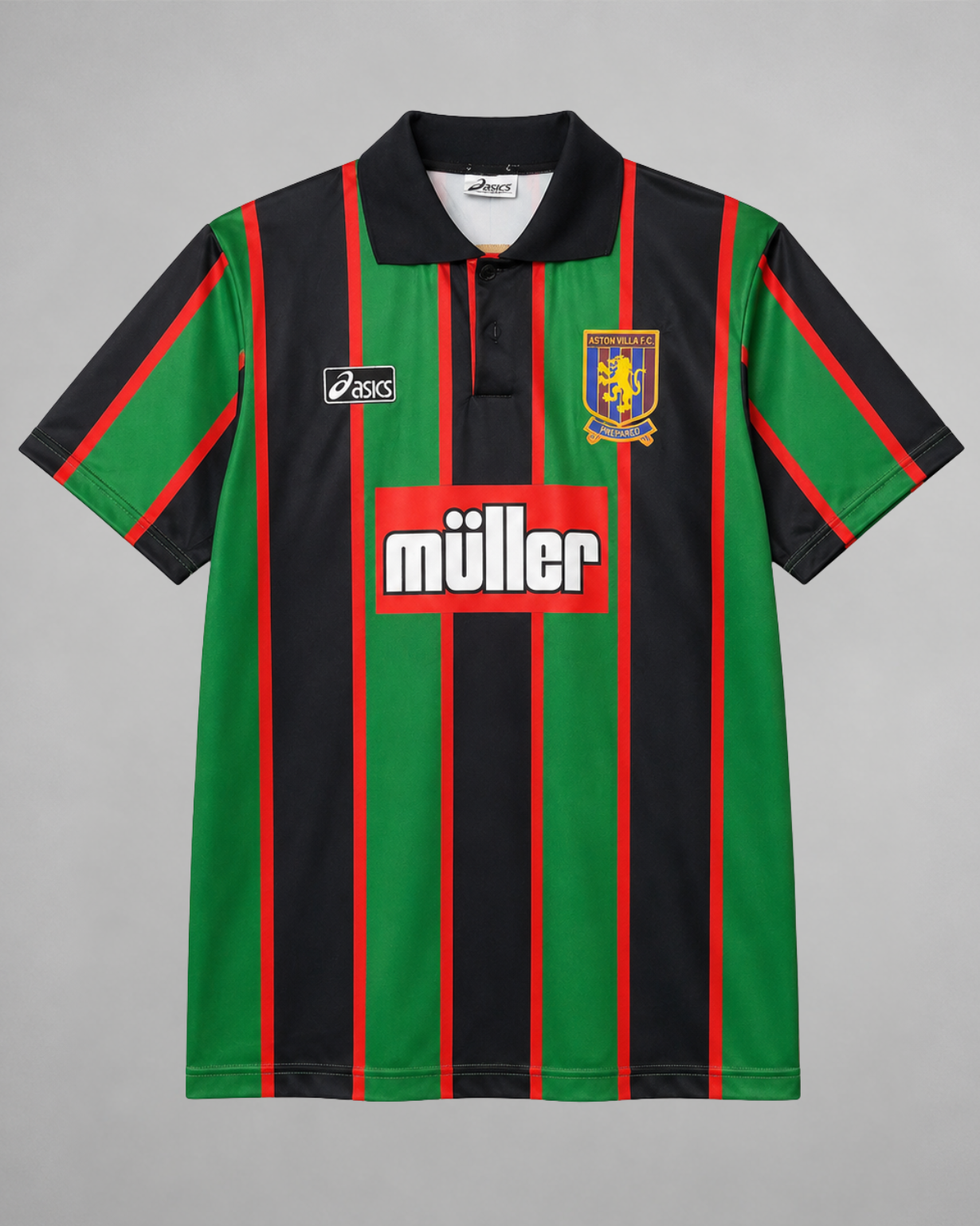 Aston Villa maglia away 1993/95 con strisce verdi nere e rosse