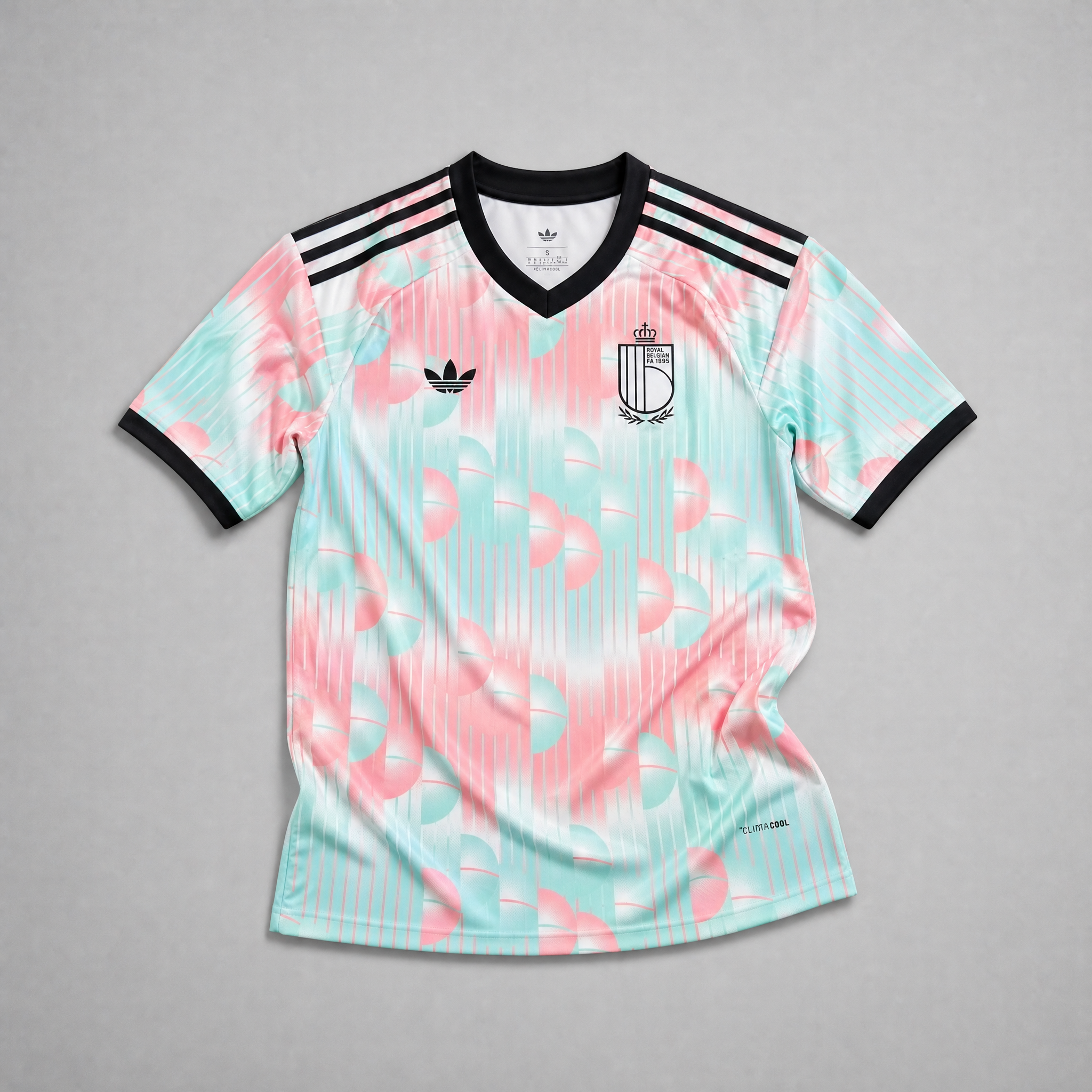 Maglia Belgio Away 2026 World Cup vista frontale design chiaro pattern astratto