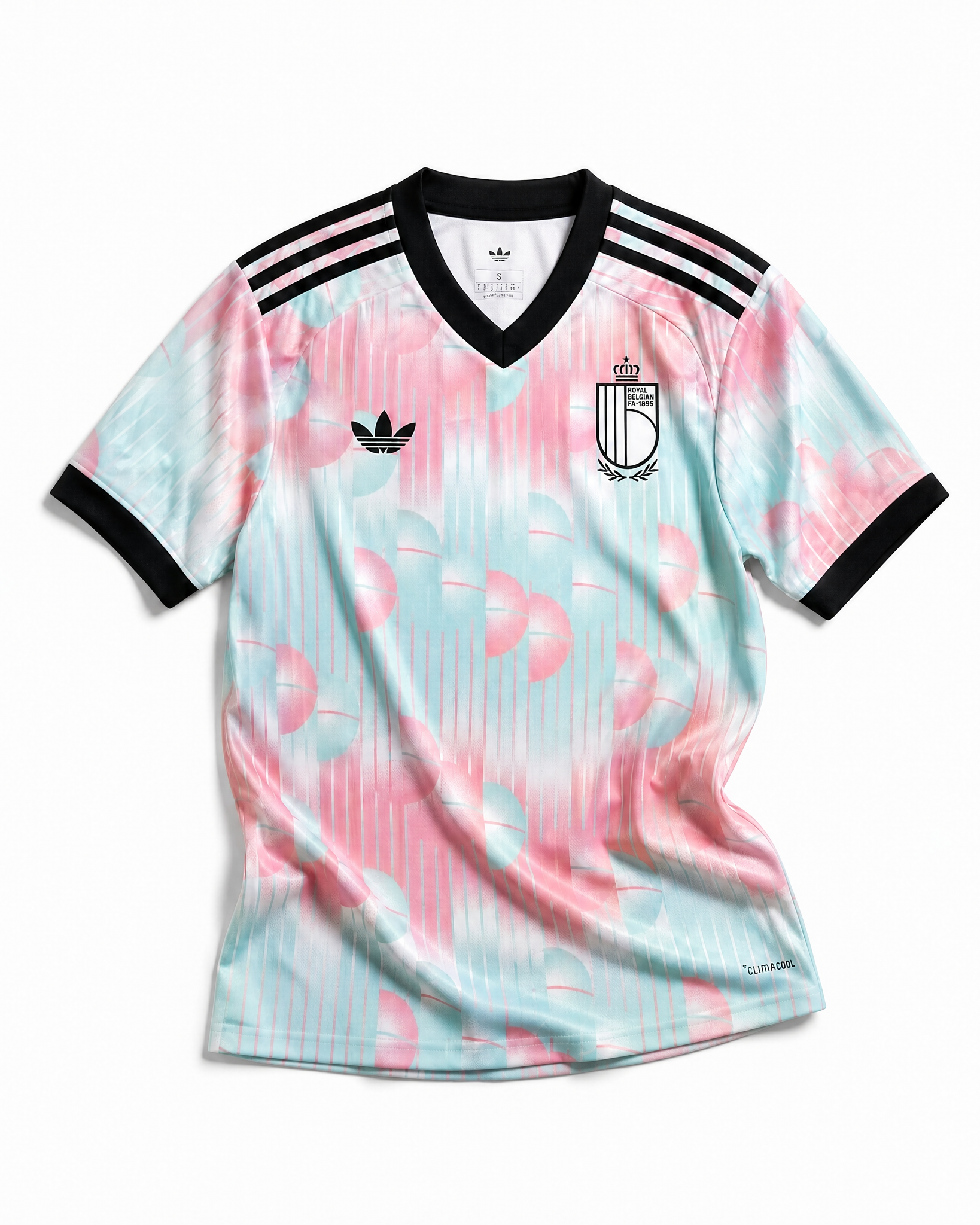 Maglia Belgio Away 2026 World Cup vista frontale design chiaro pattern astratto