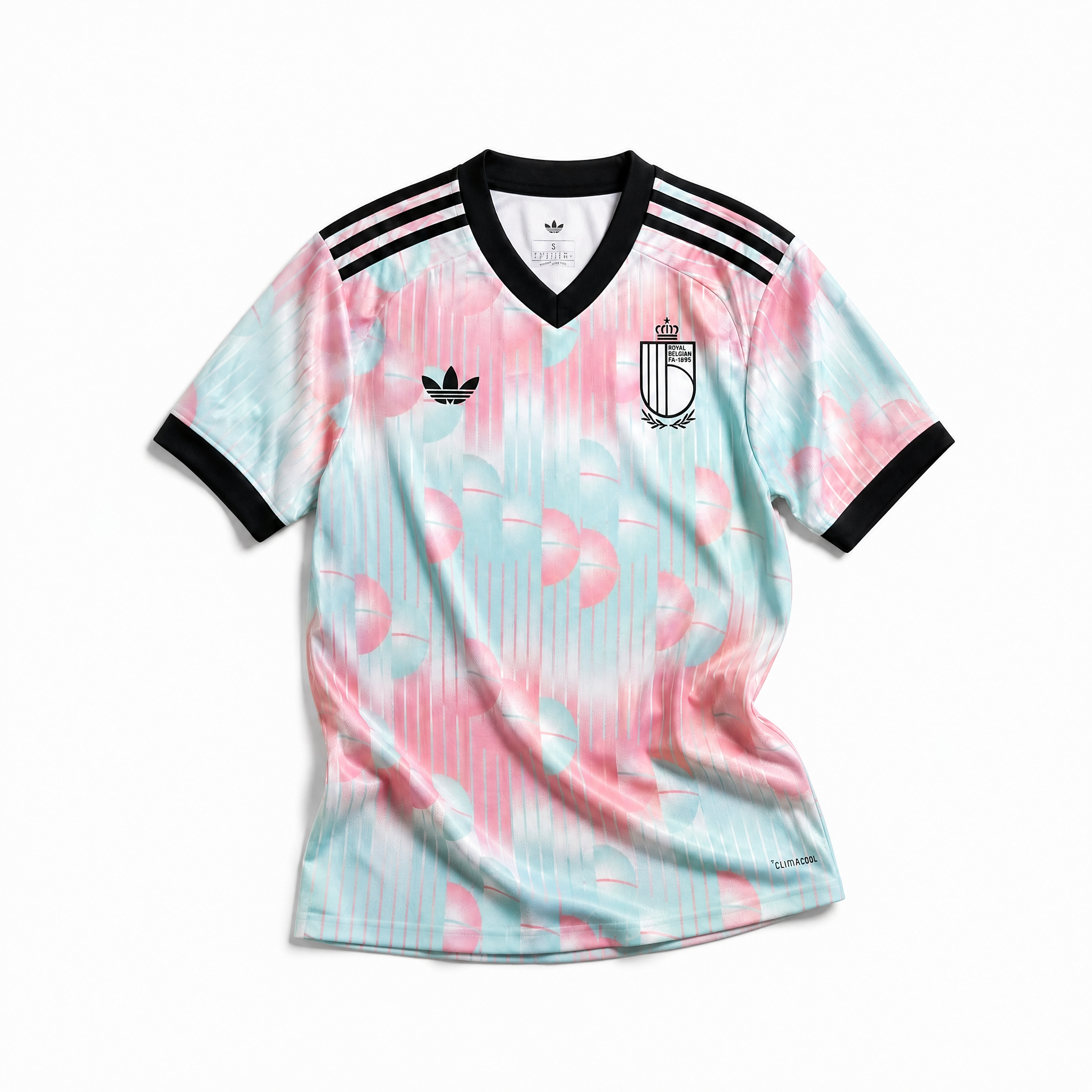 Maglia Belgio Away 2026 World Cup vista frontale design chiaro pattern astratto