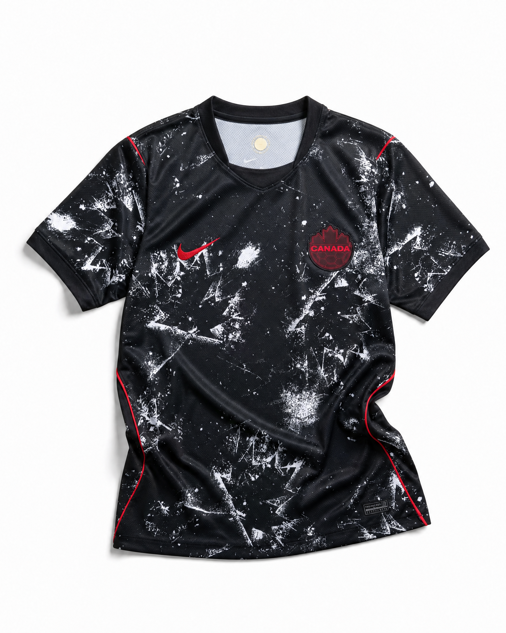 Maglia Canada Away 2026 World Cup nera vista frontale pattern astratto spray