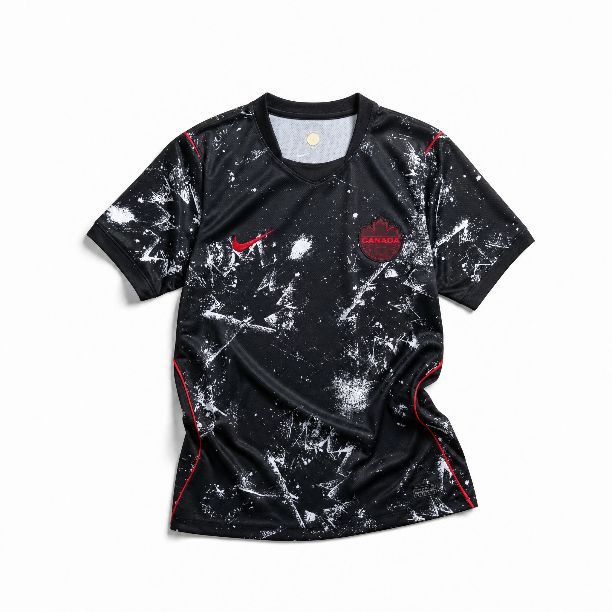Maglia Canada Away 2026 World Cup nera vista frontale pattern astratto spray