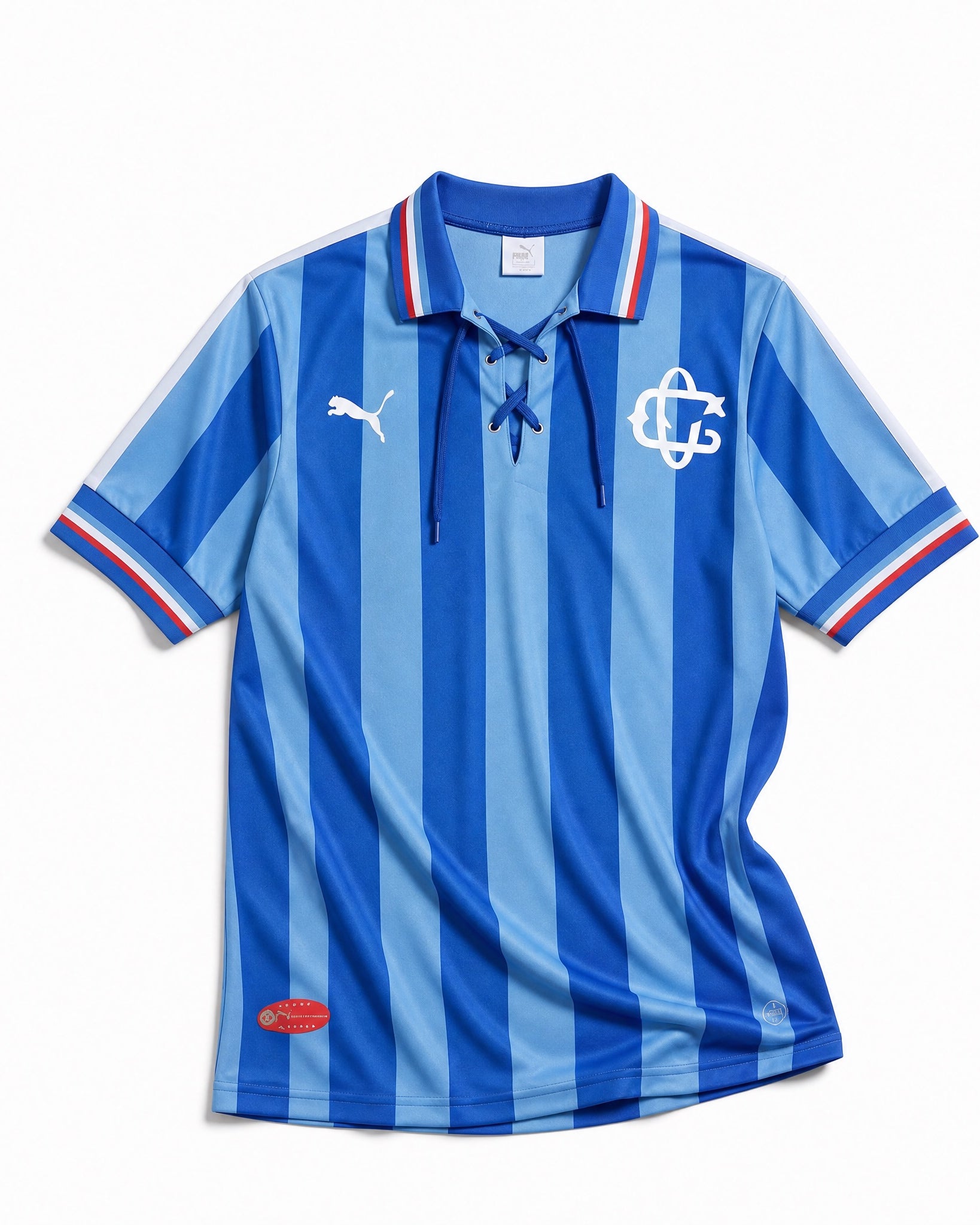Chivas Maglia Home 2016 110th Anniversario vista frontale con strisce blu e azzurre