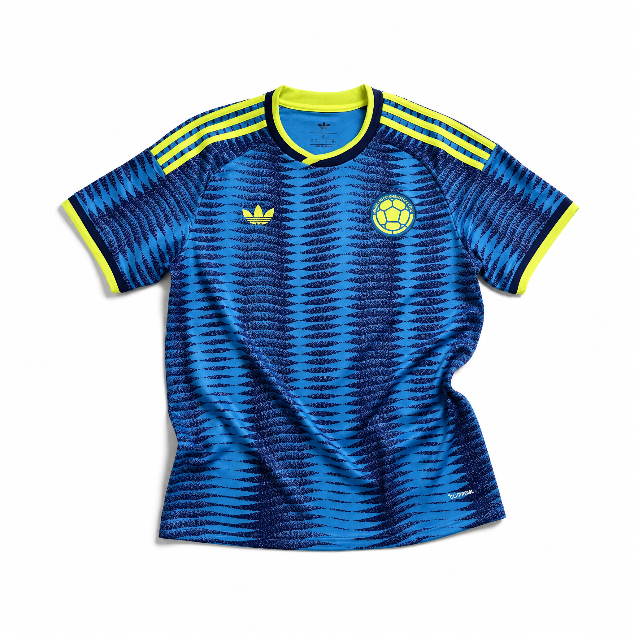 Colombia maglia away 2026 World Cup celeste vista frontale design moderno nazionale