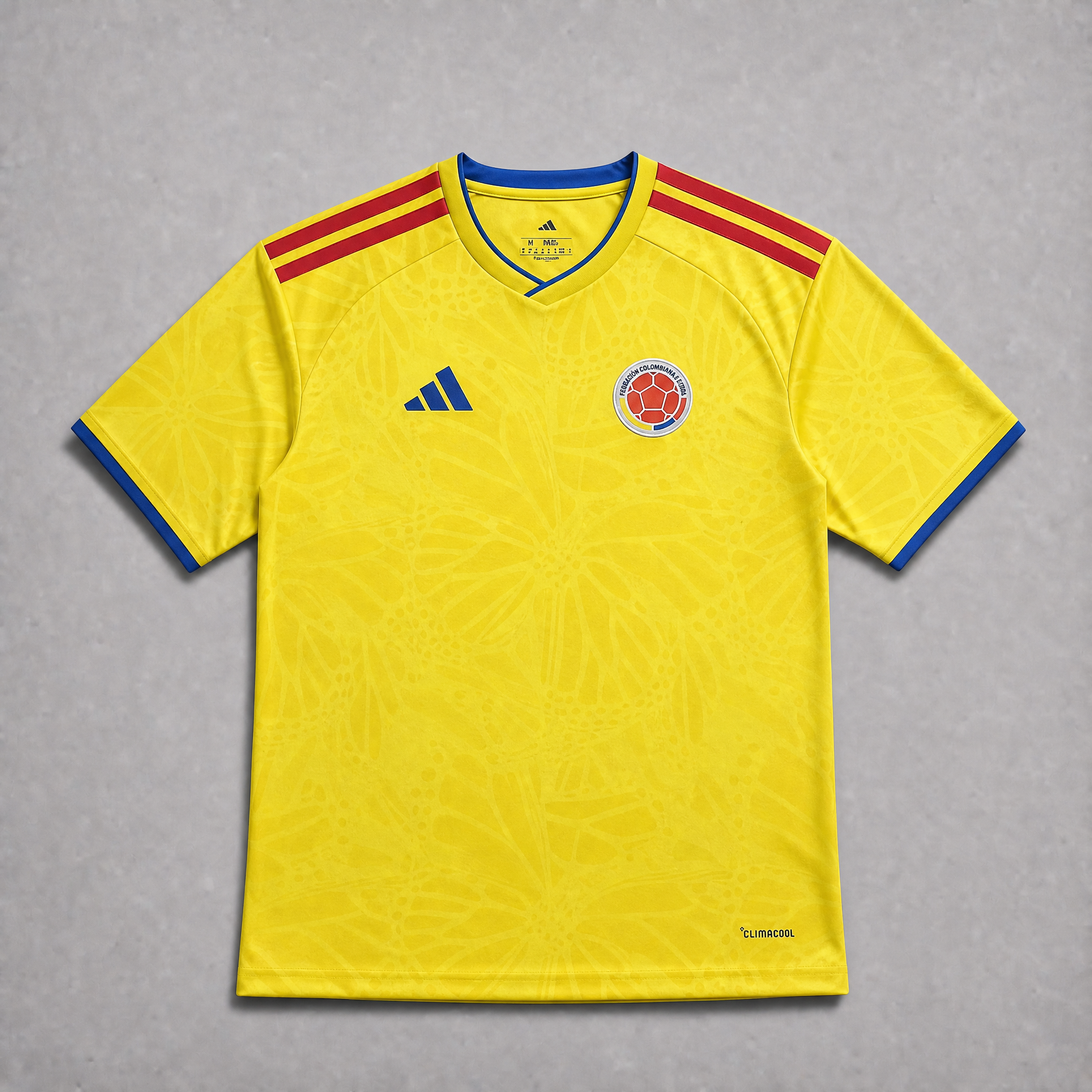 Colombia maglia home 2026 World Cup vista frontale colore giallo dettagli moderni