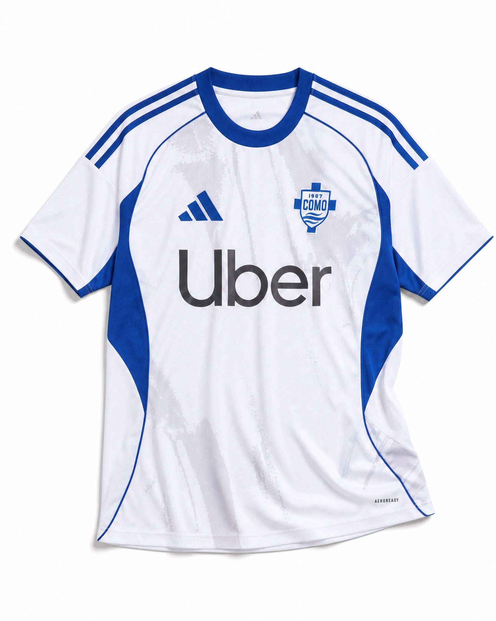 Como 1907 maglia away 2025/26 bianca con dettagli blu