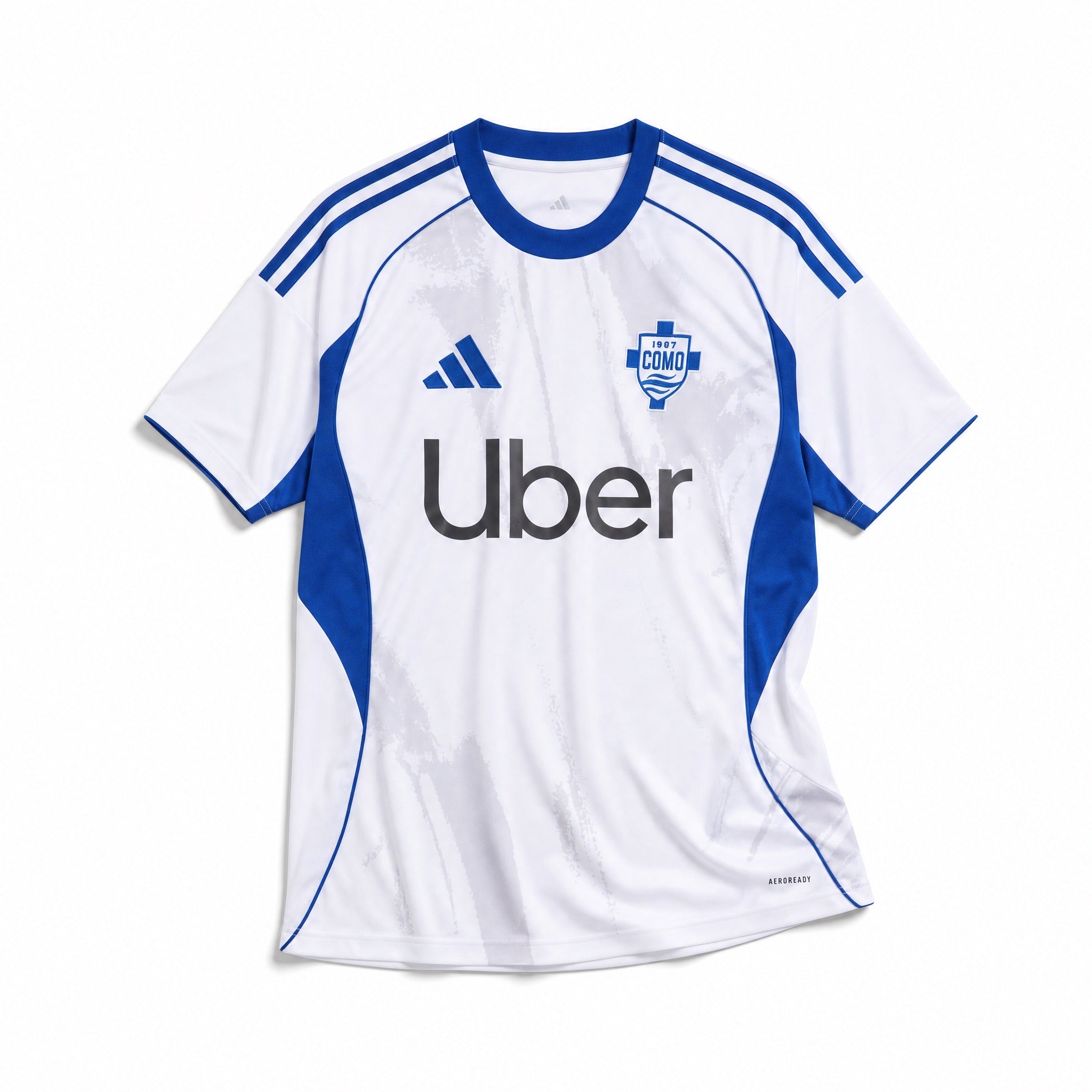 Como 1907 maglia away 2025/26 bianca con dettagli blu
