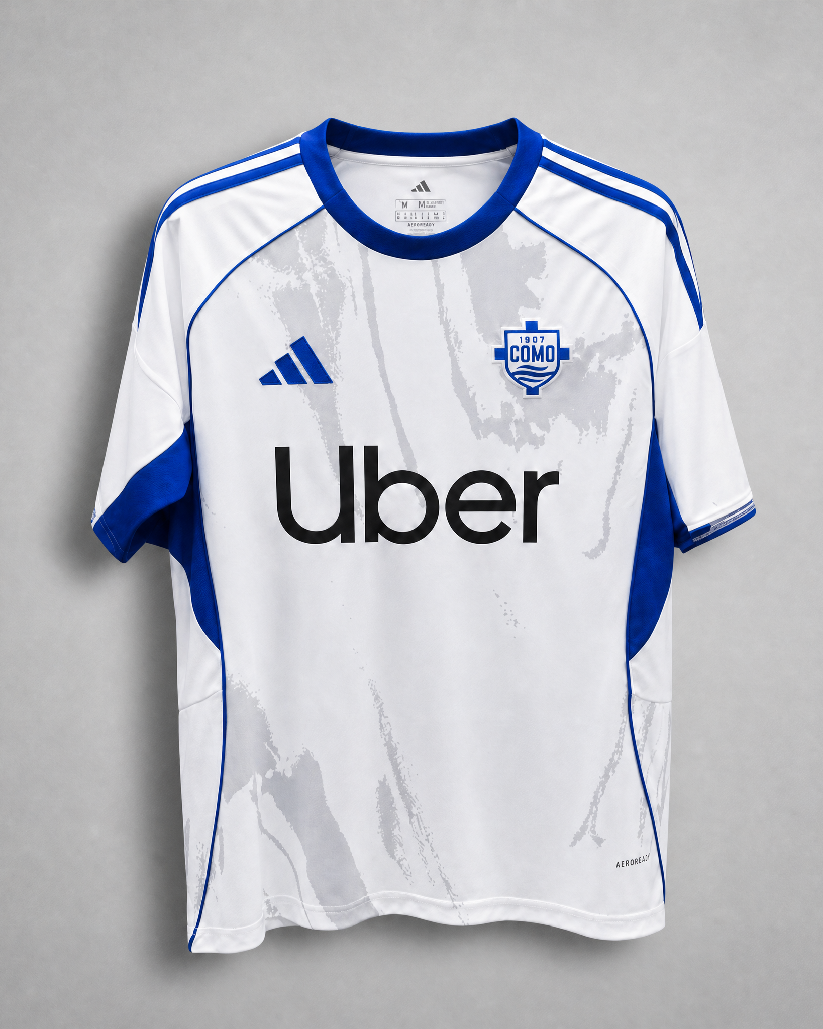 Como 1907 maglia away 2025/26 bianca con dettagli blu