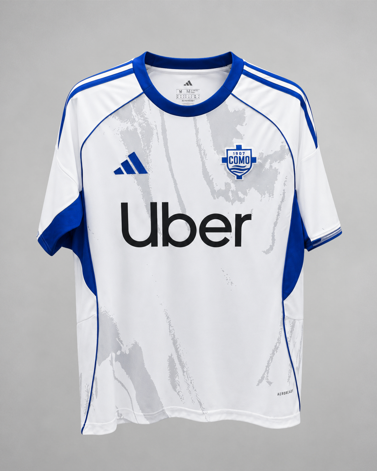 Como 1907 maglia away 2025/26 bianca con dettagli blu