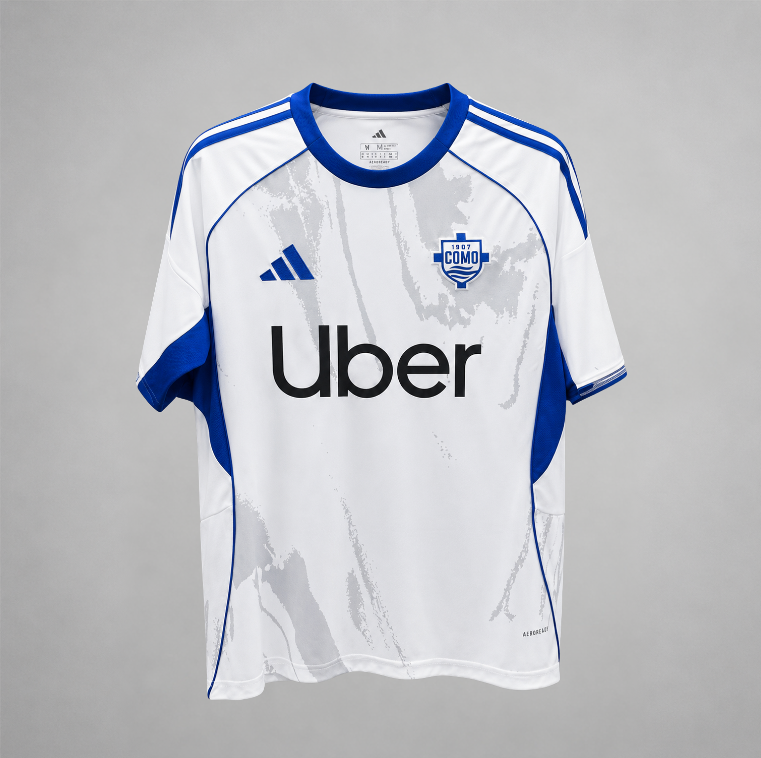 Como 1907 maglia away 2025/26 bianca con dettagli blu