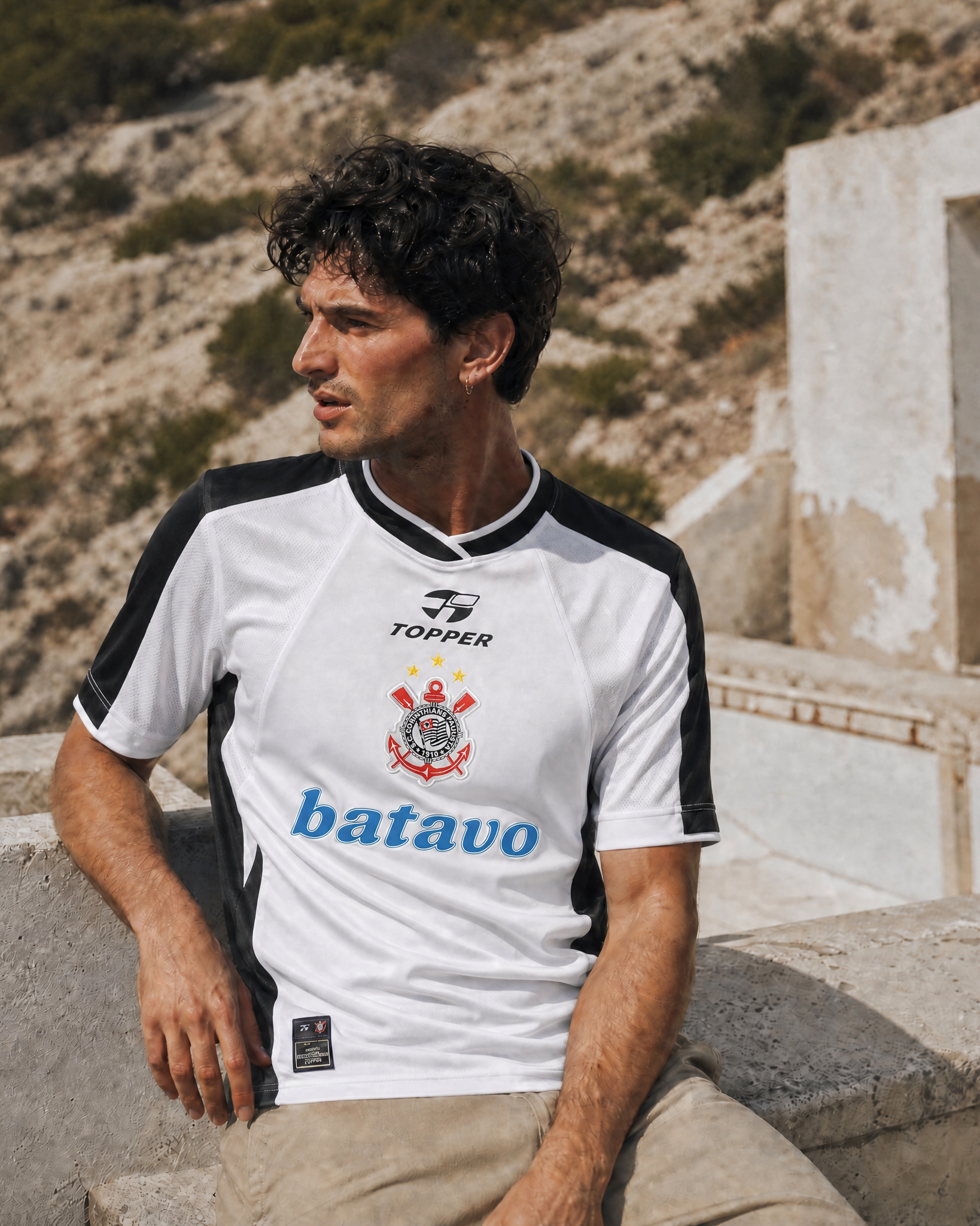 Maglia Corinthians 2000 bianca con maniche e spalle scure