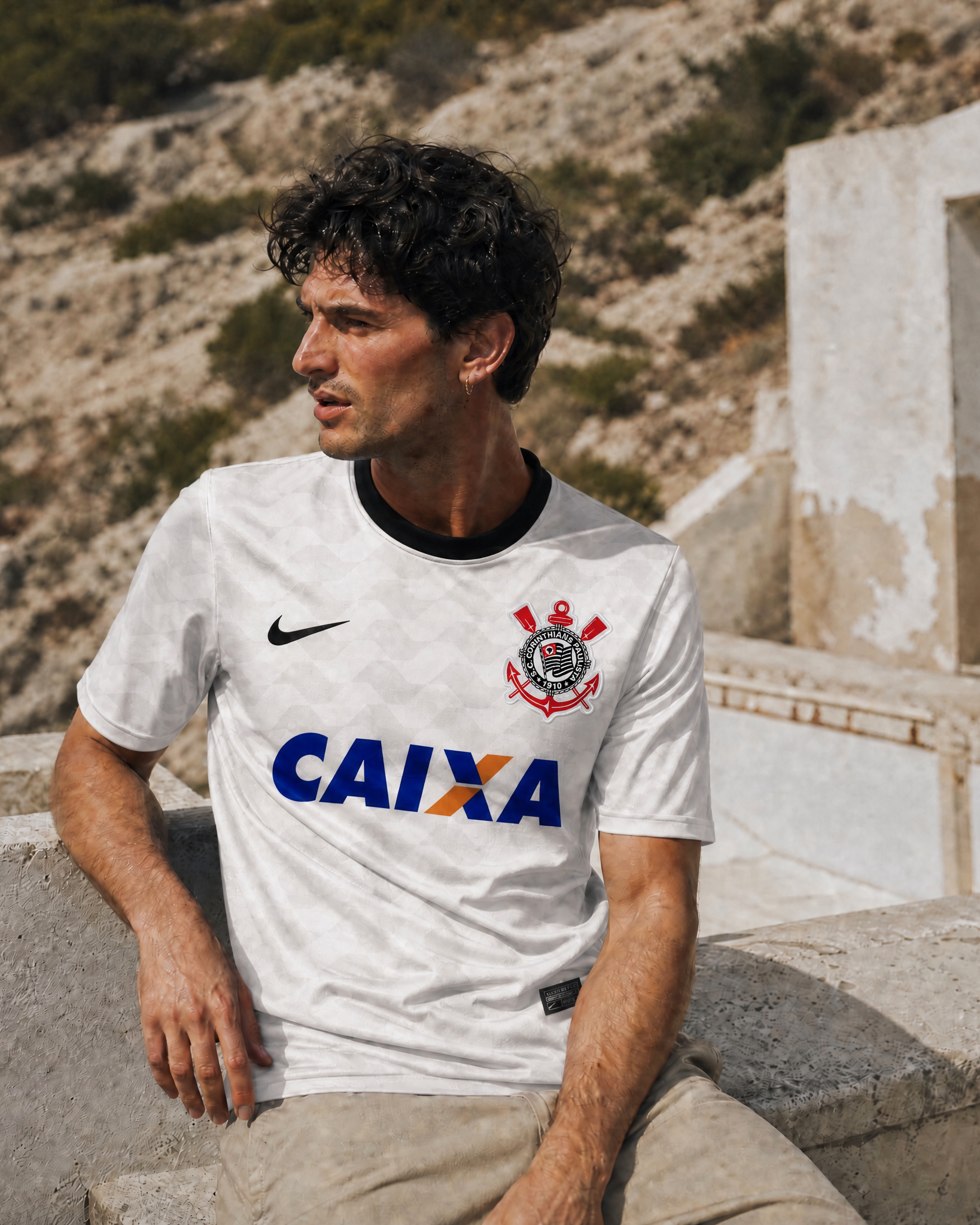 Maglia Corinthians 2012 bianca stile retro con grafica geometrica