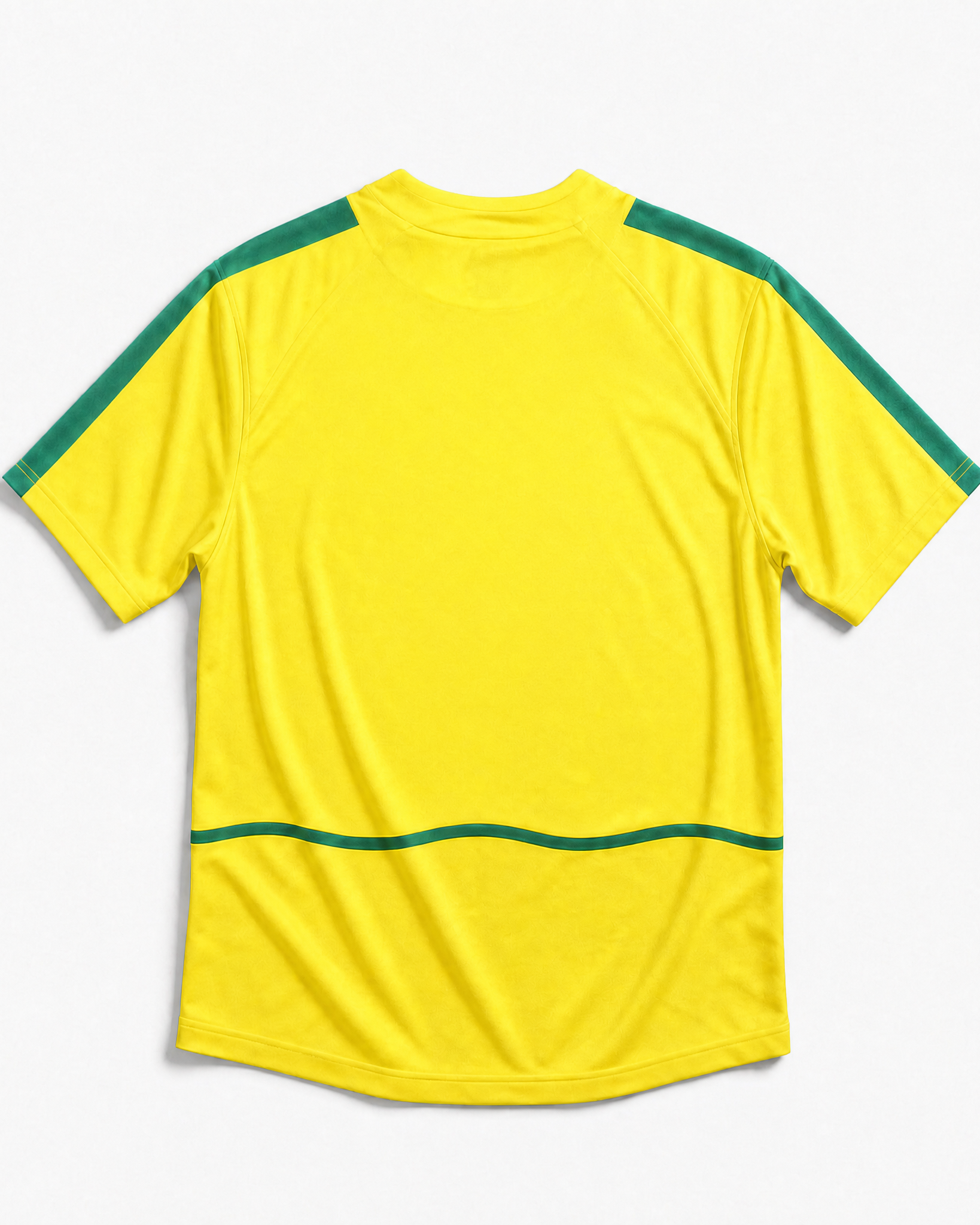 Dettaglio colletto maglia Brasile 2002 con rifiniture verdi