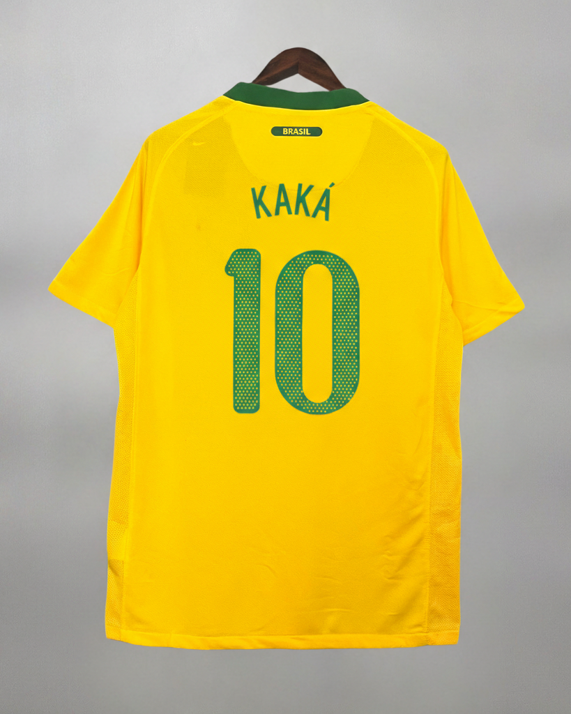 Maglia Brasile Home 2010 Kaká numero 10 retro gialla con dettagli verdi