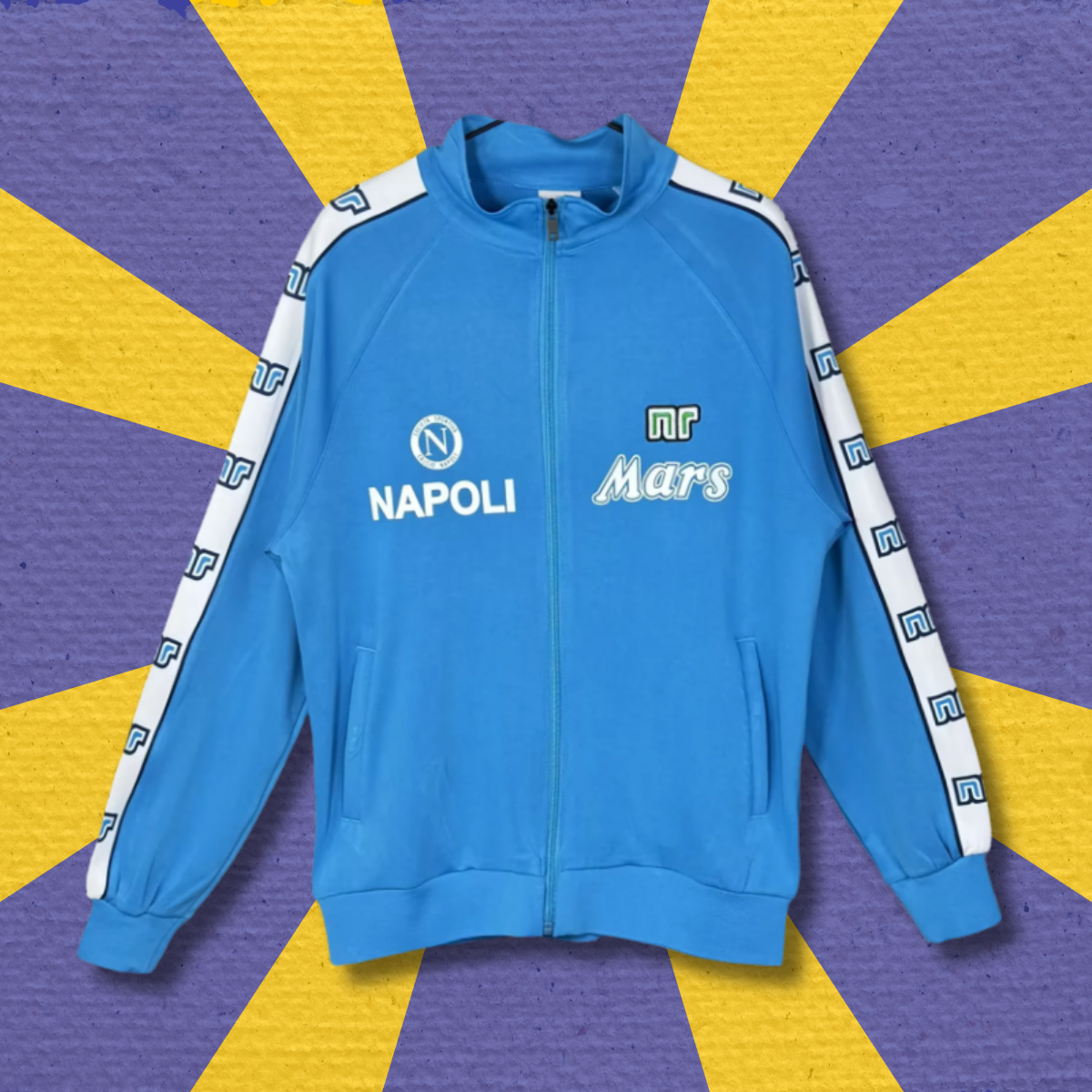 Giacca Napoli 1989/90 Mars Ennerre azzurra vista frontale logo Napoli