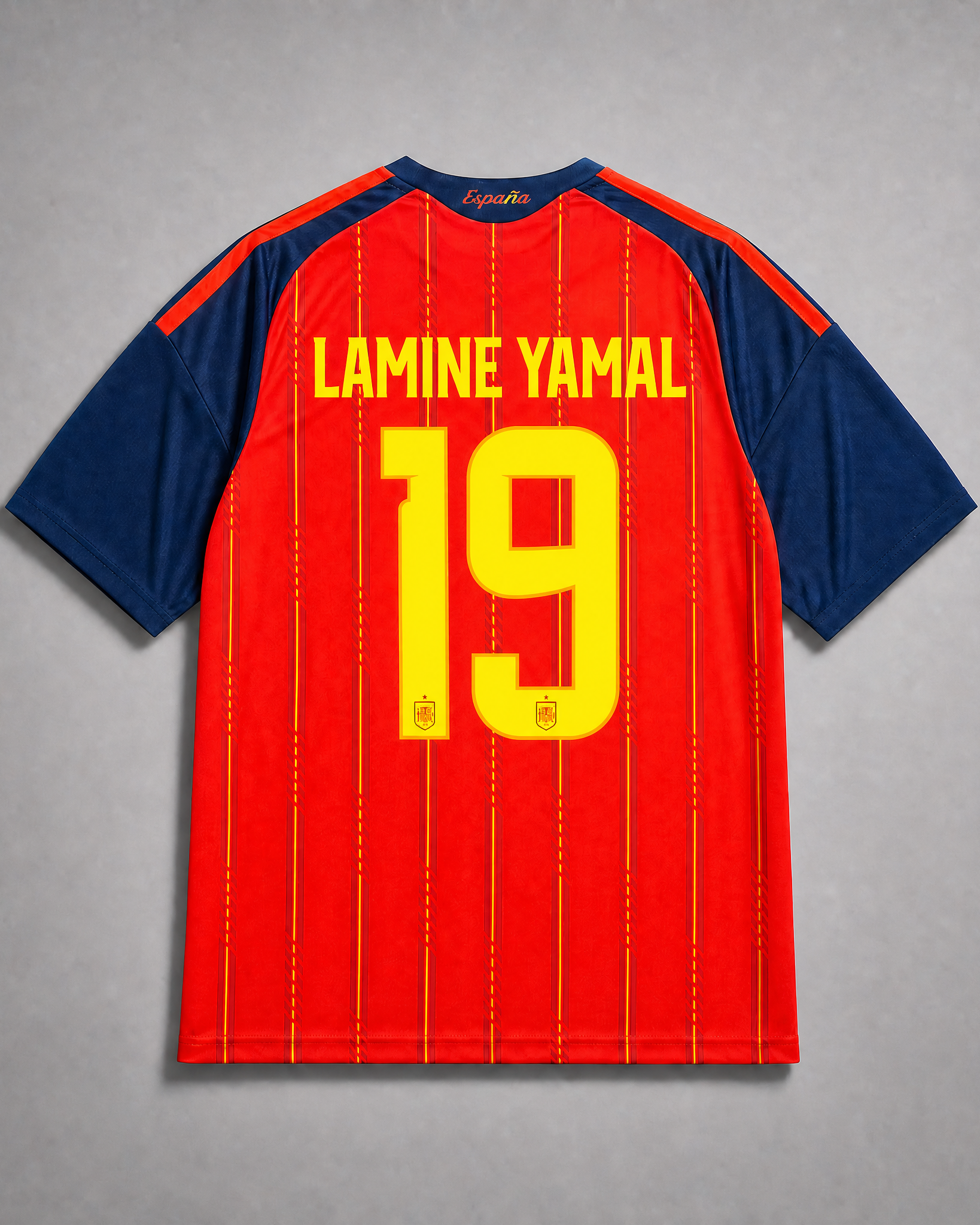 Dettaglio maglia Spagna 2026 Yamal numero 19 retro jersey calcio