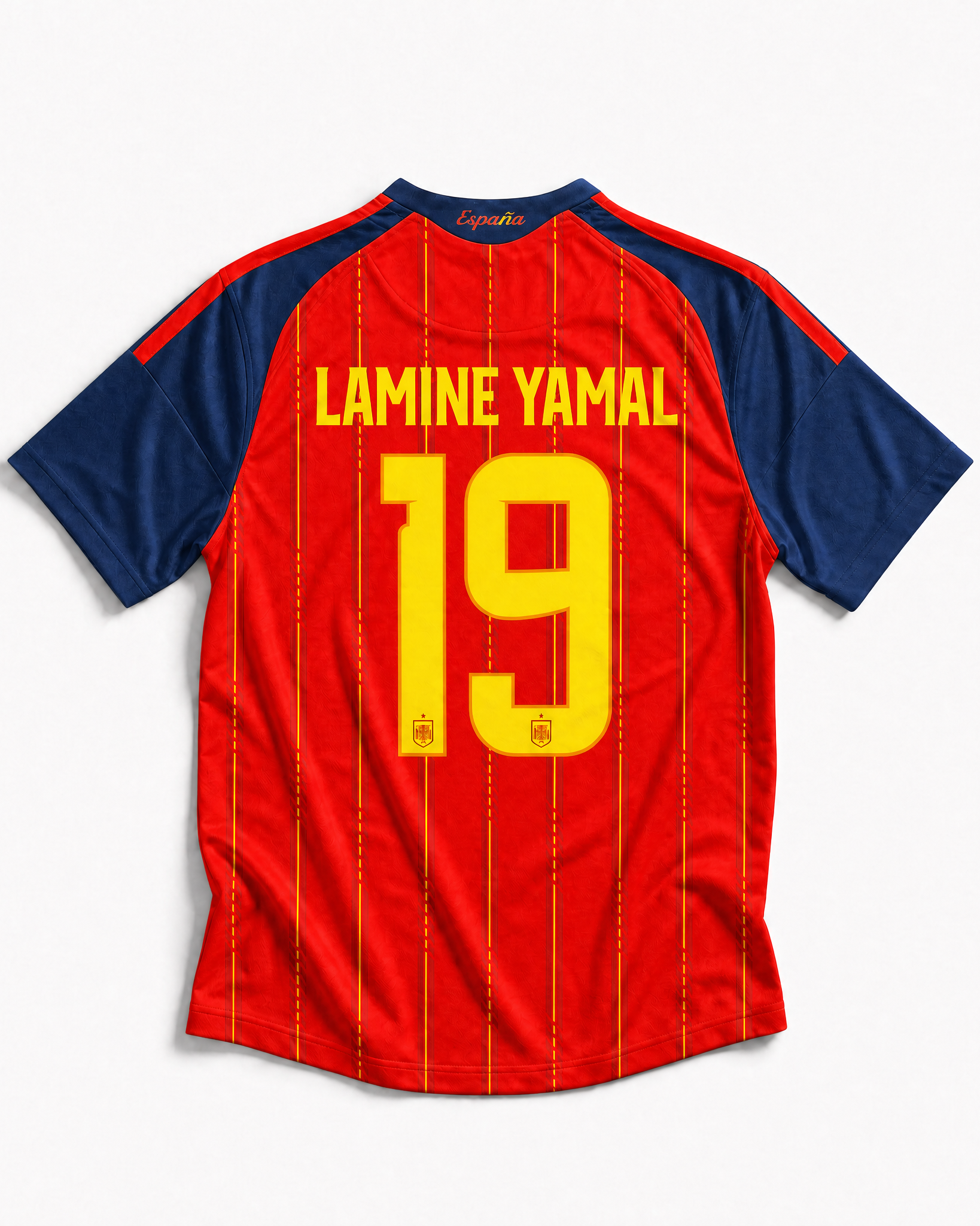 Dettaglio maglia Spagna 2026 Yamal numero 19 retro jersey calcio