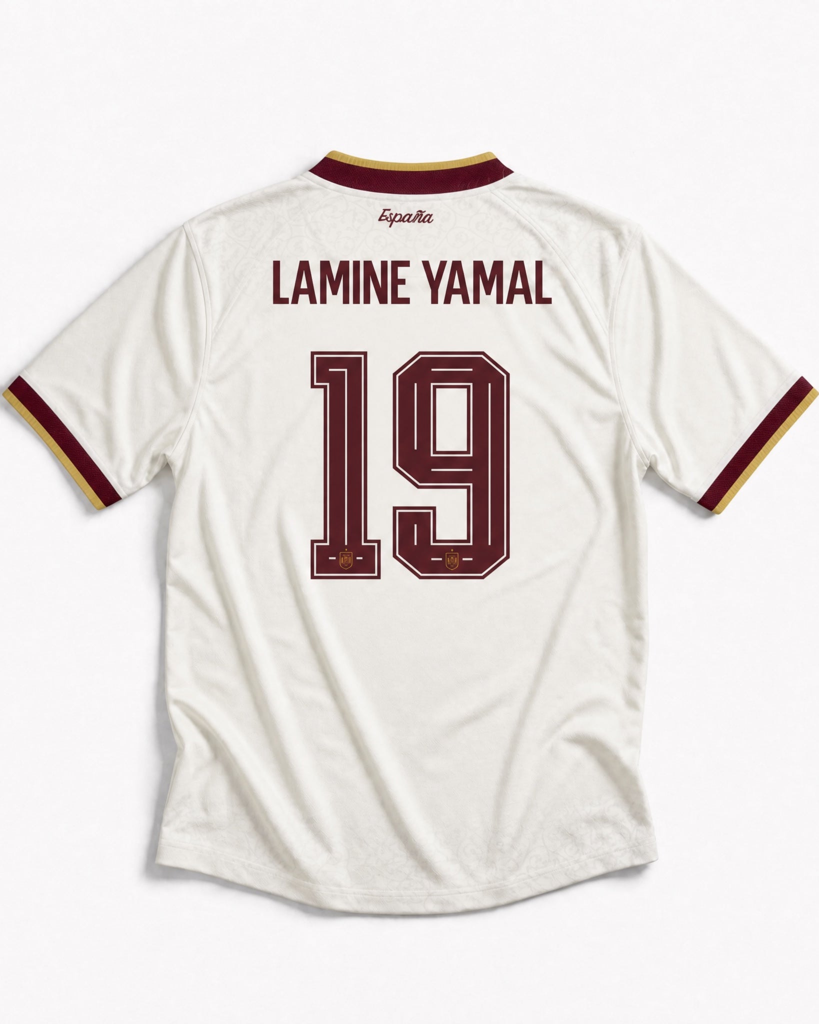 Retro della maglia Lamine Yamal Spagna Away 2026 con nome Lamine Yamal e numero 19.