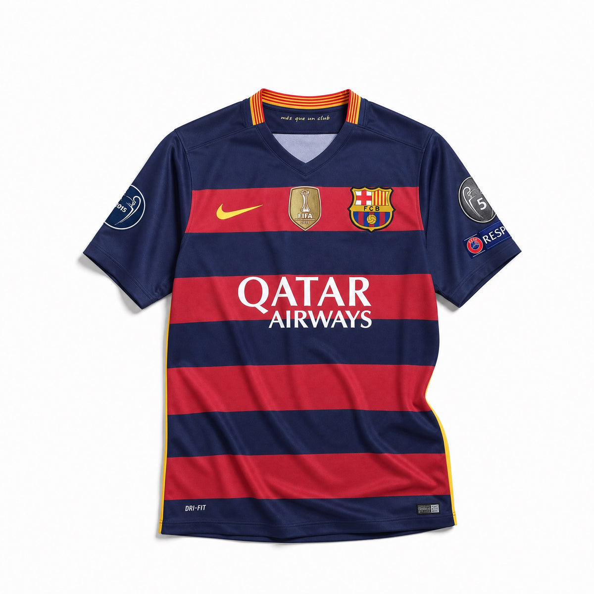 Maglia Barcellona 2015/16 home fronte con sponsor Qatar Airways e logo Nike