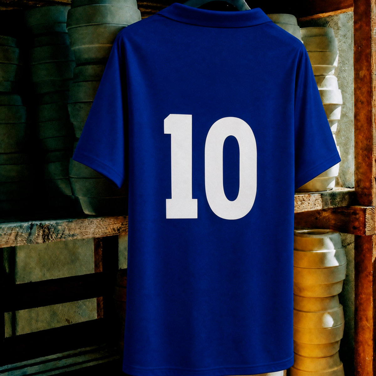 Maglia storica Brasile 1957 appesa dettaglio numero 10