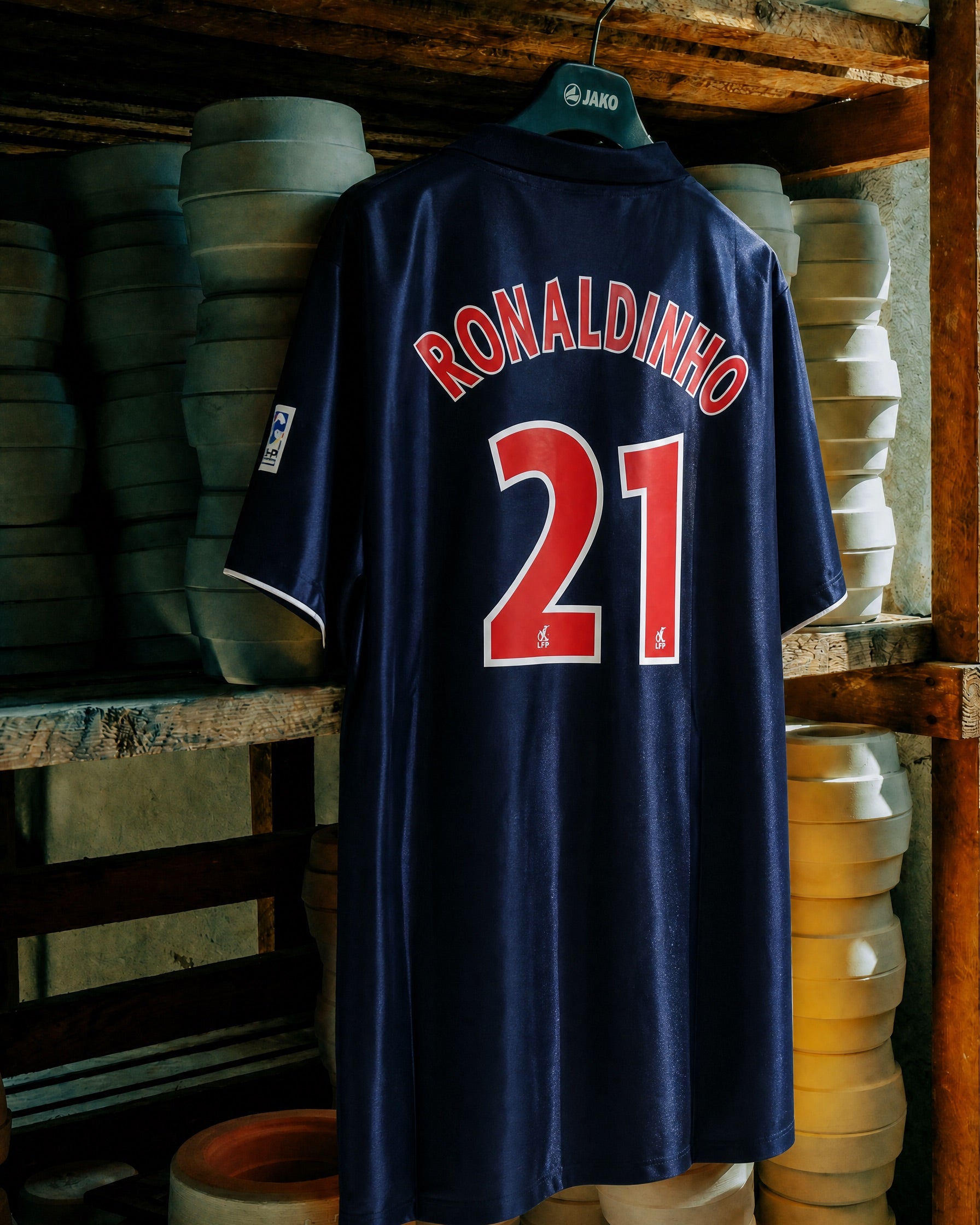 Dettaglio maglia PSG 2001/02 stemma club e banda centrale rossa