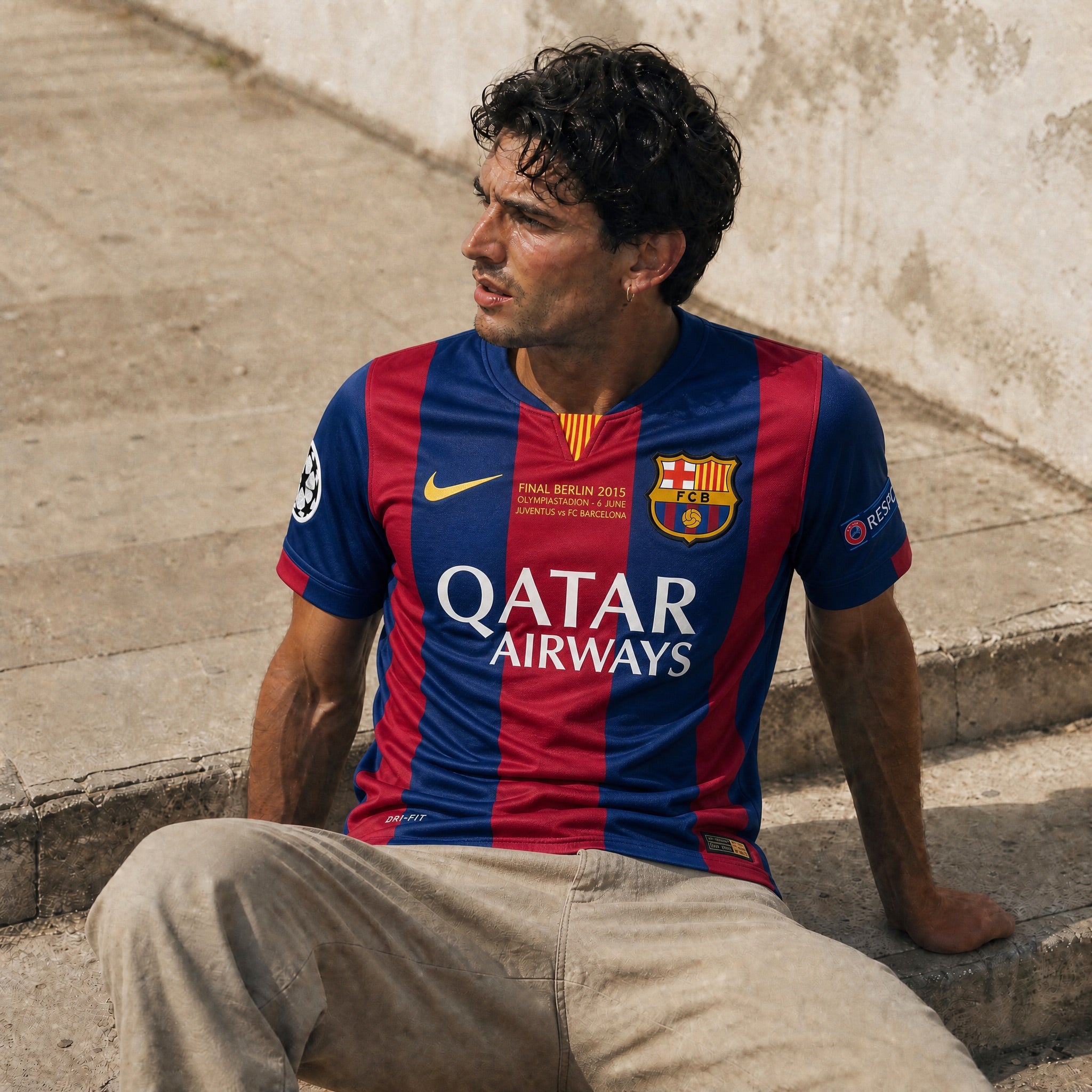 Tifoso che indossa maglia Barcellona home finale UCL 2014/15 taglio classico