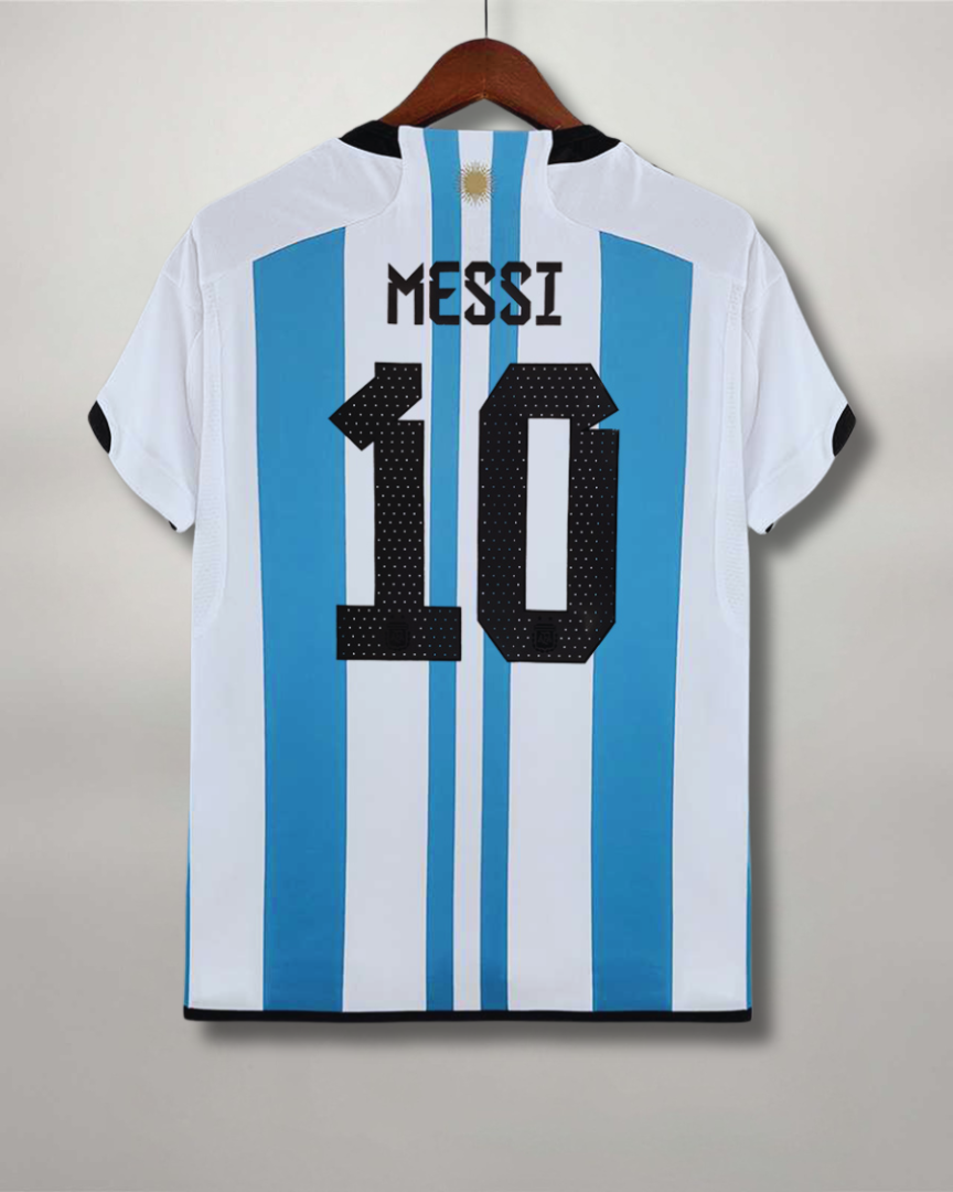 Maglia Argentina 2022 home Messi numero 10 retro bianco celeste vista posteriore