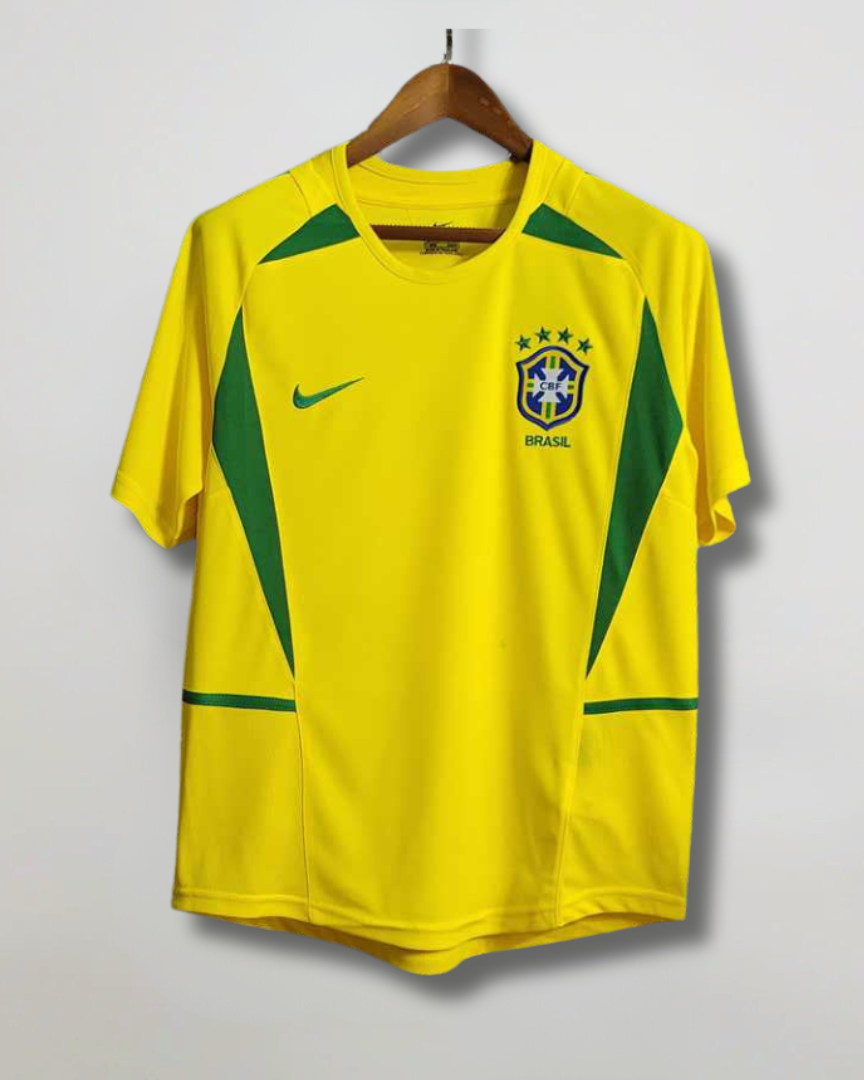 Maglia Brasile 2002 Home vista frontale con stemma nazionale