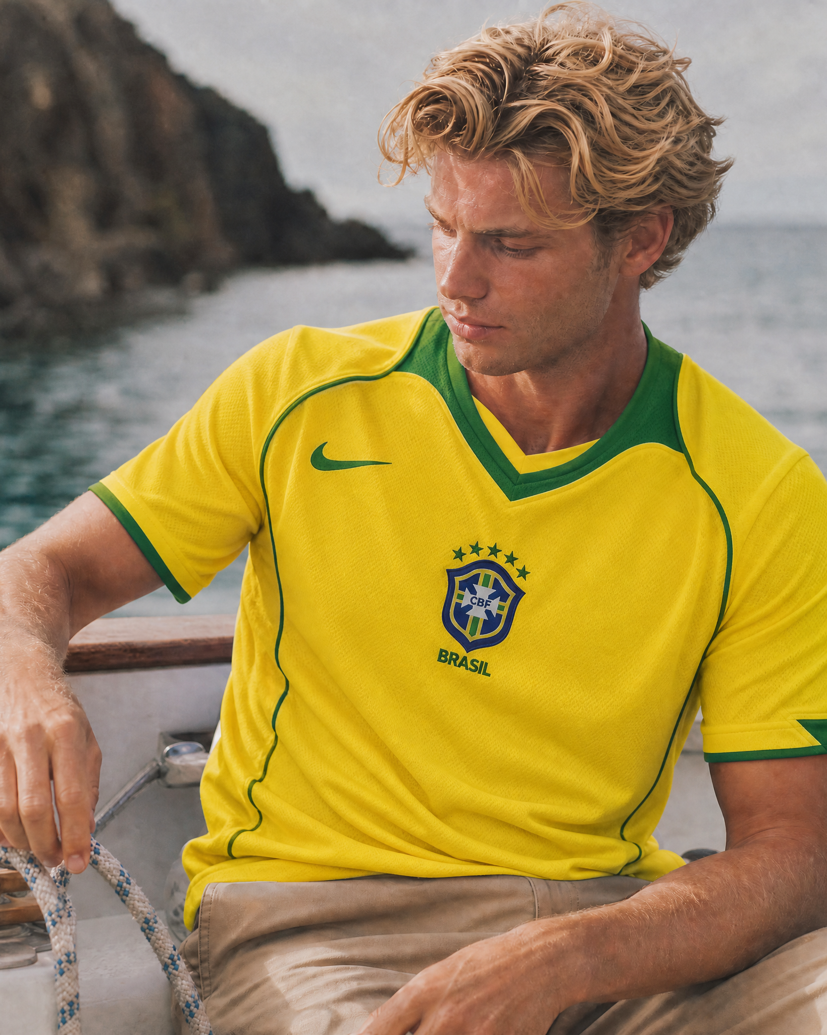 Maglia Brasile 2004 Home vista frontale con stemma nazionale
