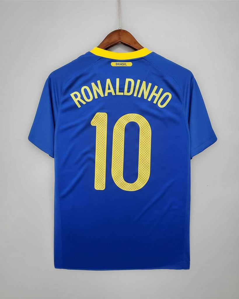 Maglia Brasile Away 2010 Ronaldinho numero 10 retro blu con dettagli gialli