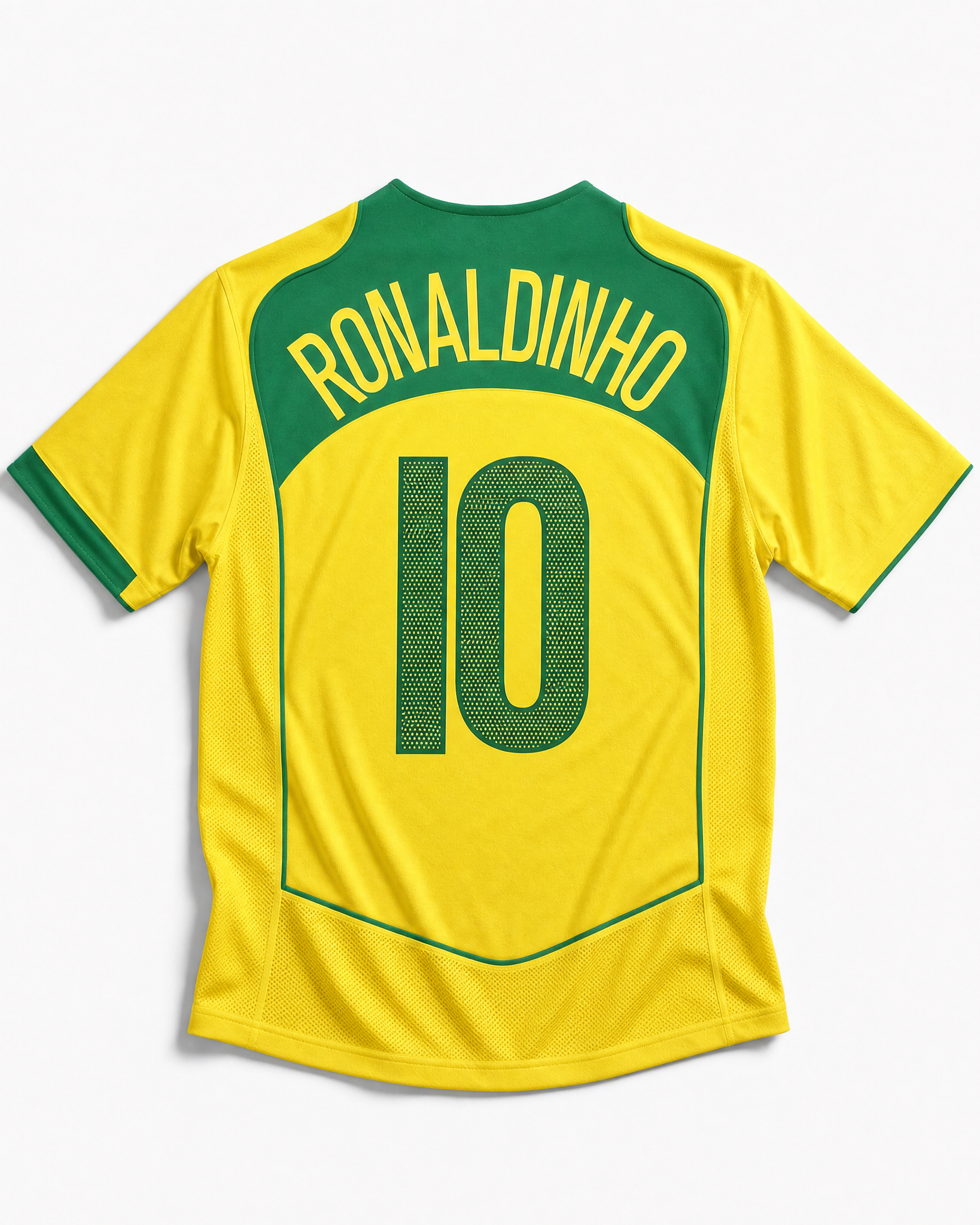 Maglia Brasile Home 2004 Ronaldinho numero 10 retro giallo con dettagli verdi