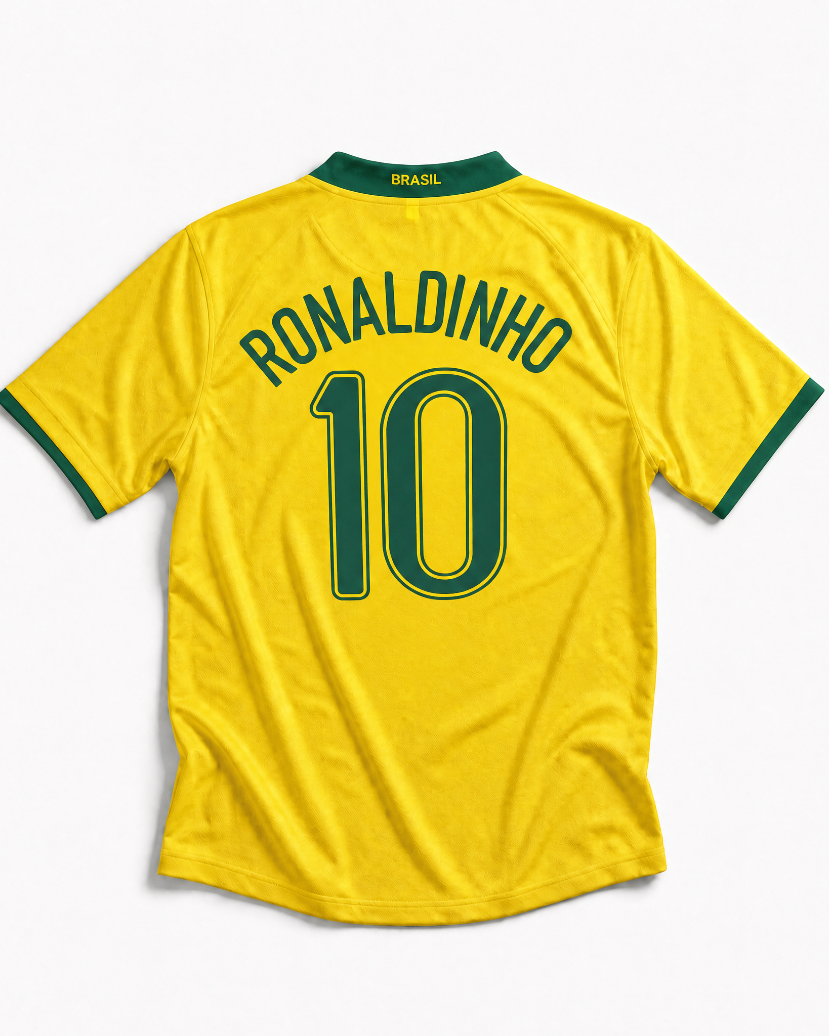 Maglia Brasile Home 2006 Ronaldinho numero 10 retro giallo con dettagli verdi