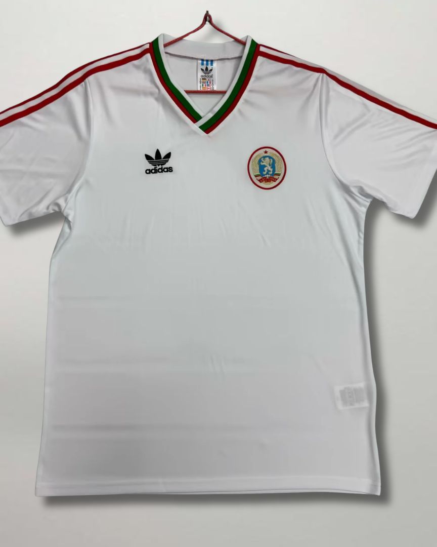 Maglia Bulgaria Home 1986 bianca Adidas con strisce rosse e dettagli verdi