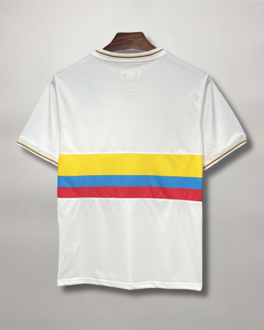 Maglia Colombia anniversario retro vista posteriore design pulito bianco