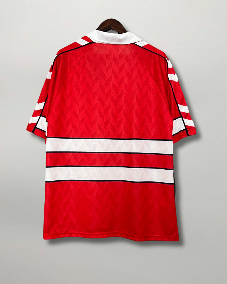 Maglia Danimarca 1988 retro home vista posteriore con design rosso uniforme