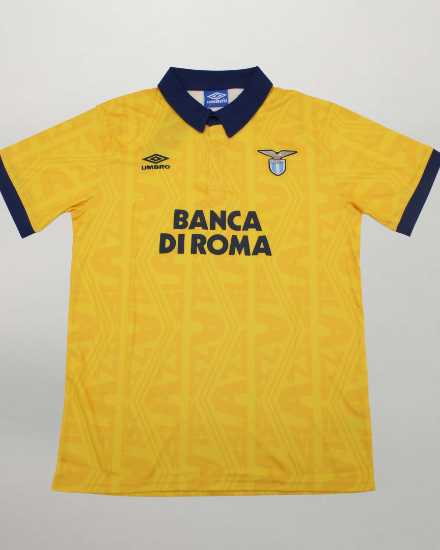 Maglia Lazio Away 1993/94 gialla con dettagli blu vista frontale