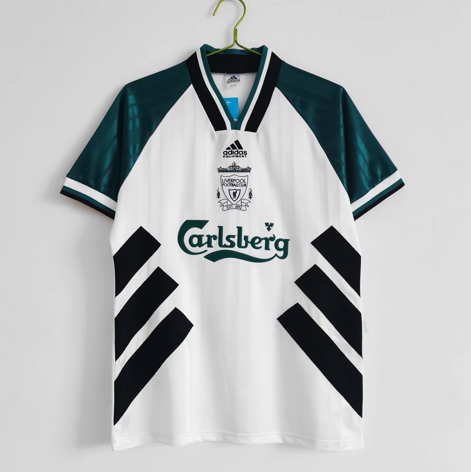 Maglia Liverpool Away 1993/94 verde bianca Adidas sponsor Carlsberg vista frontale