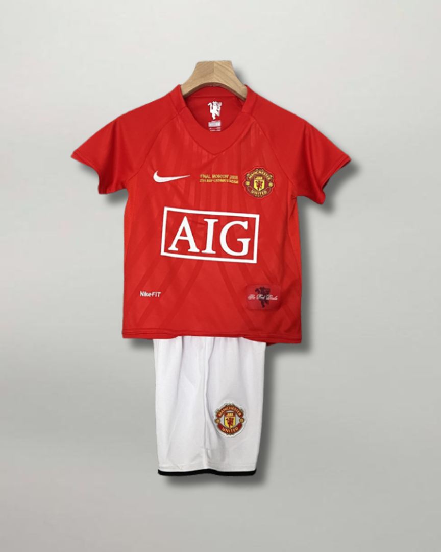 Maglia Manchester United Home 2007/08 bambino rossa AIG con dettagli bianchi e neri