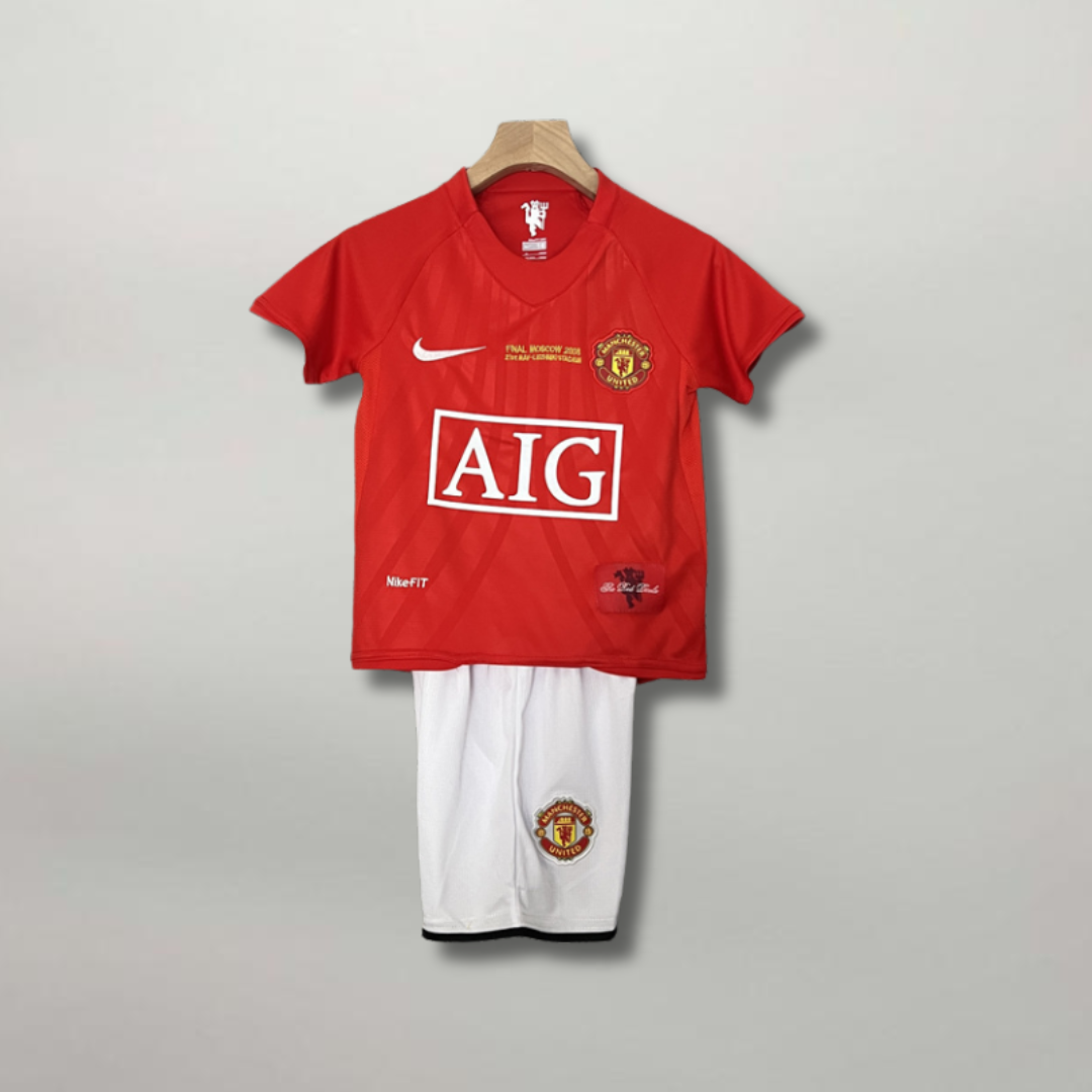 Maglia Manchester United Home 2007/08 bambino rossa AIG con dettagli bianchi e neri