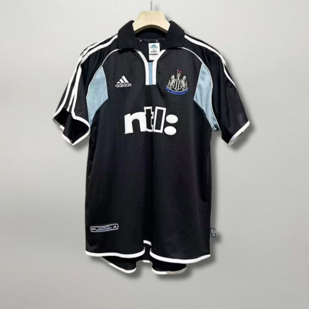 Maglia Newcastle Away 2000/01 blu navy Adidas con sponsor ntl e dettagli bianchi