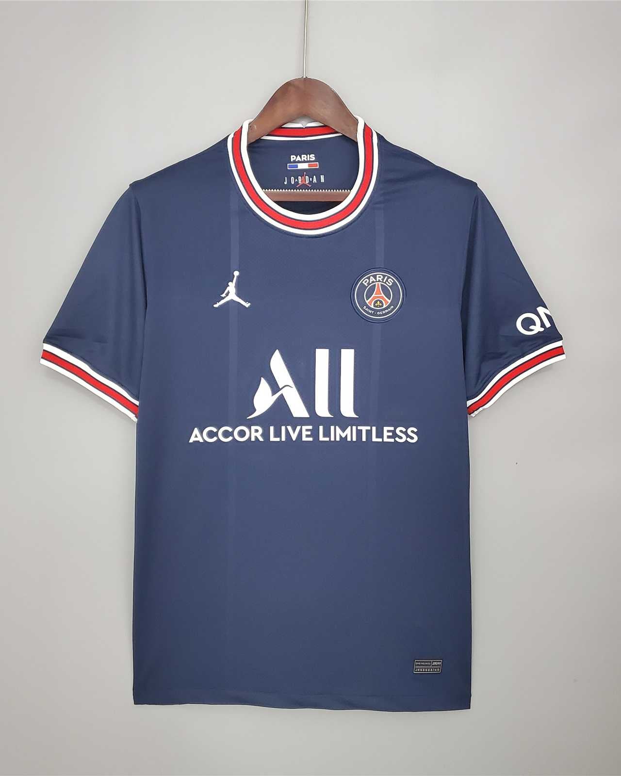 Maglia PSG 2021/22 vista frontale blu con banda centrale