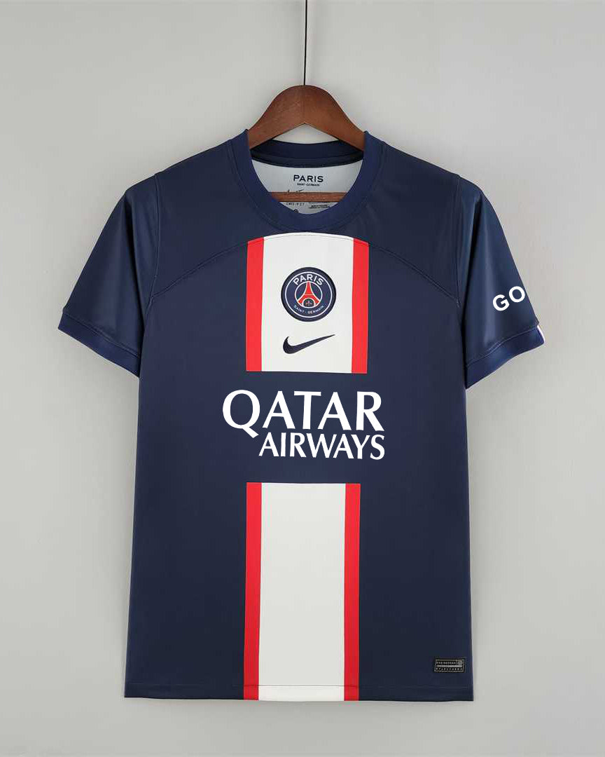 Maglia PSG 2022/23 vista frontale blu con banda centrale