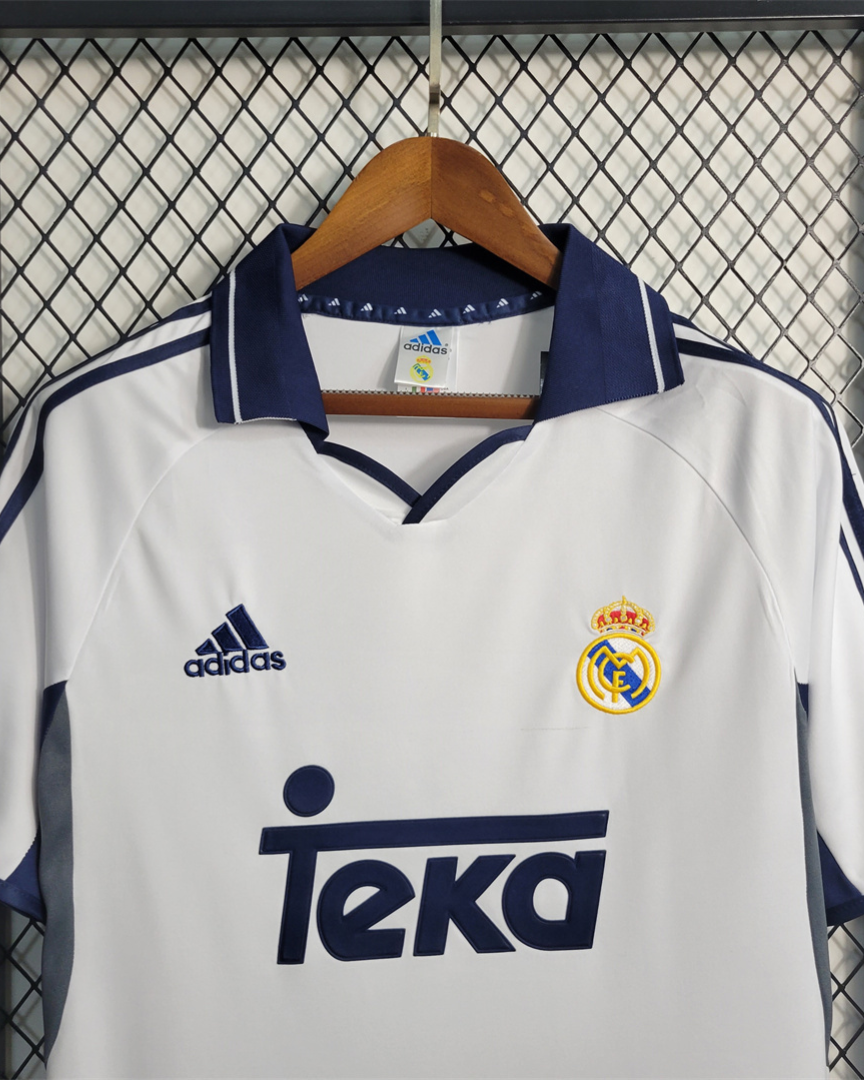 Maglia Real Madrid Home 2000/01 vintage bianca Adidas con sponsor Teka e colletto blu