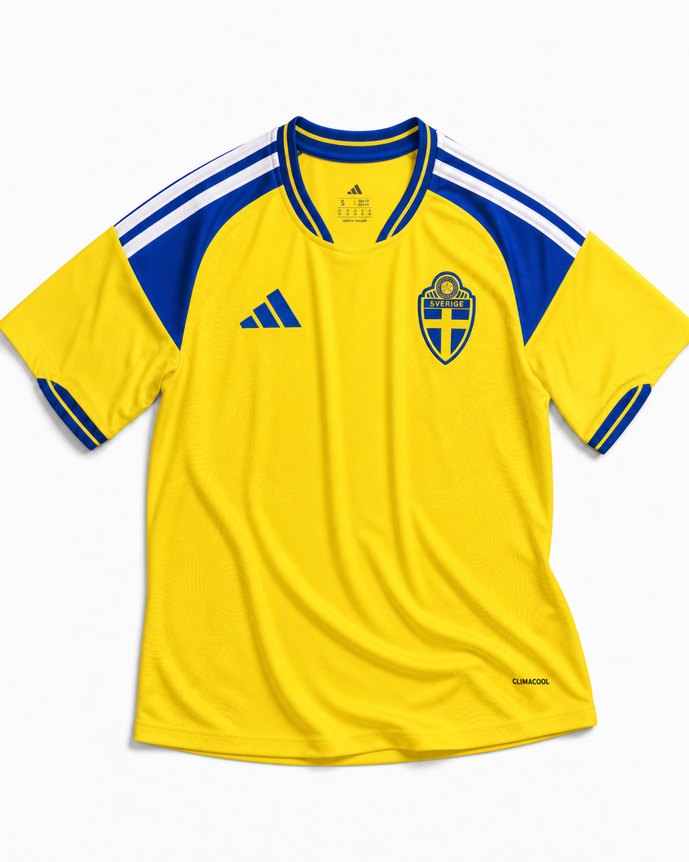 Maglia Svezia Home 2026 gialla Adidas con dettagli blu e pattern floreale