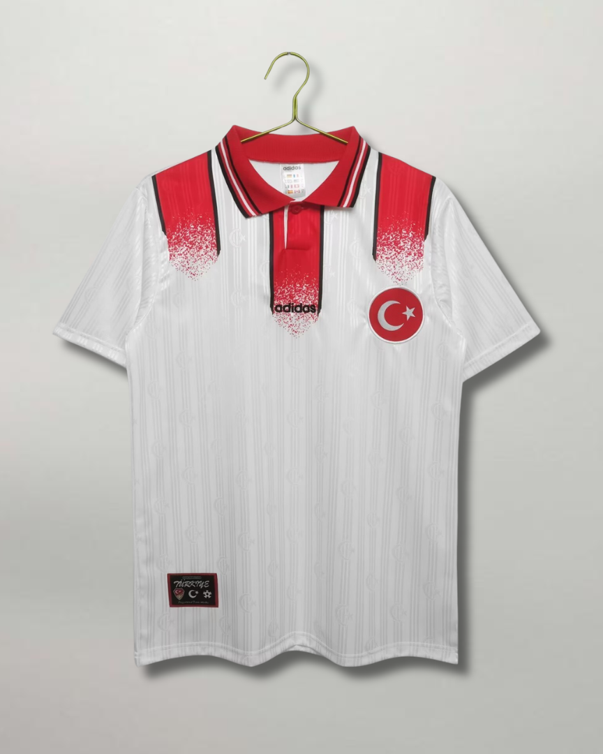 Maglia Turchia Away 1990 rossa Adidas con banda bianca e mezzaluna centrale
