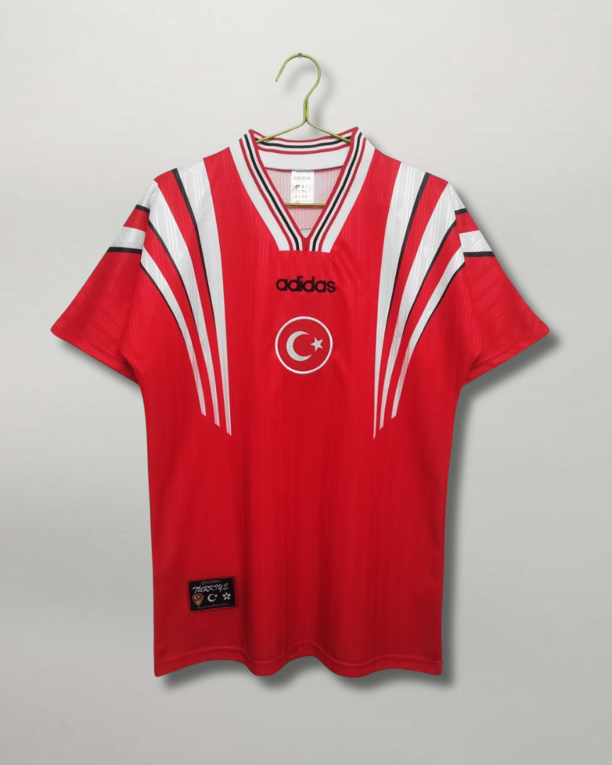 Maglia Turchia Home 1990 bianca Adidas con banda rossa e mezzaluna centrale