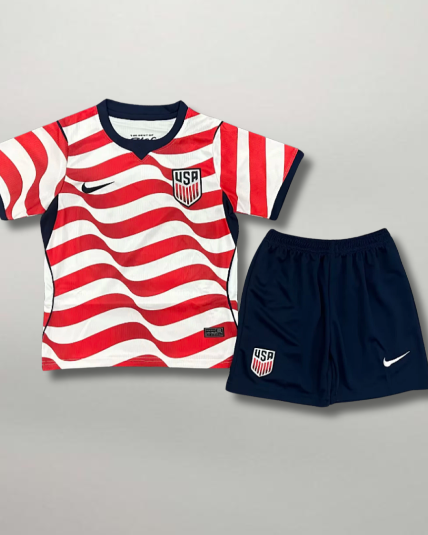 Maglia USA Home Bambino 2026 bianca Nike con onde rosse Stars and Stripes
